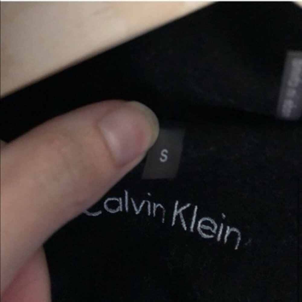 Calvin Klein Black Wool Blend Faux Fur Trim Coat With Faux Leather Front Pockets - Picture 3 of 4